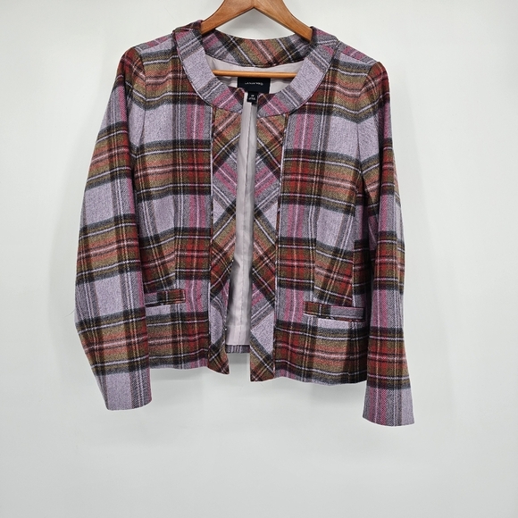 Lands' End Plaid Purple Green Wool Blend Academia Blazer Womens Size 12 - Picture 3 of 7